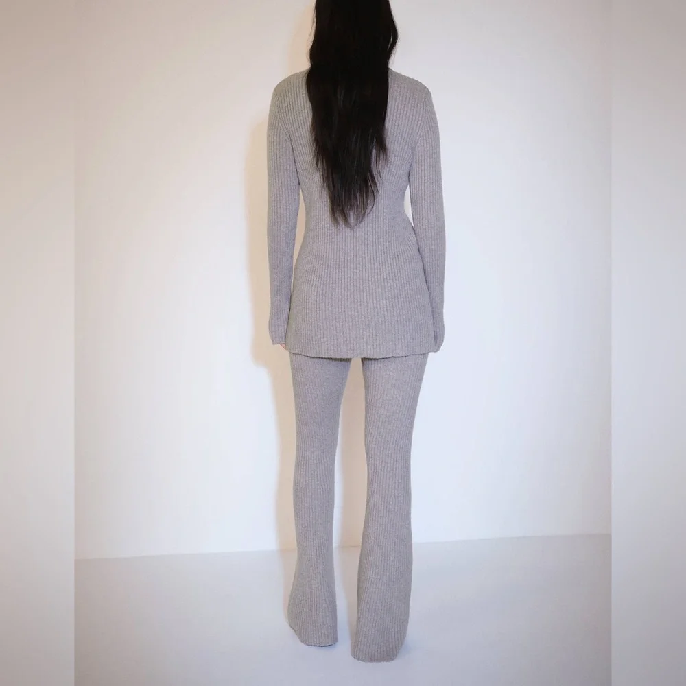Mango MNG - 2 piece matching SET taupe light gray knit sweater and pants set